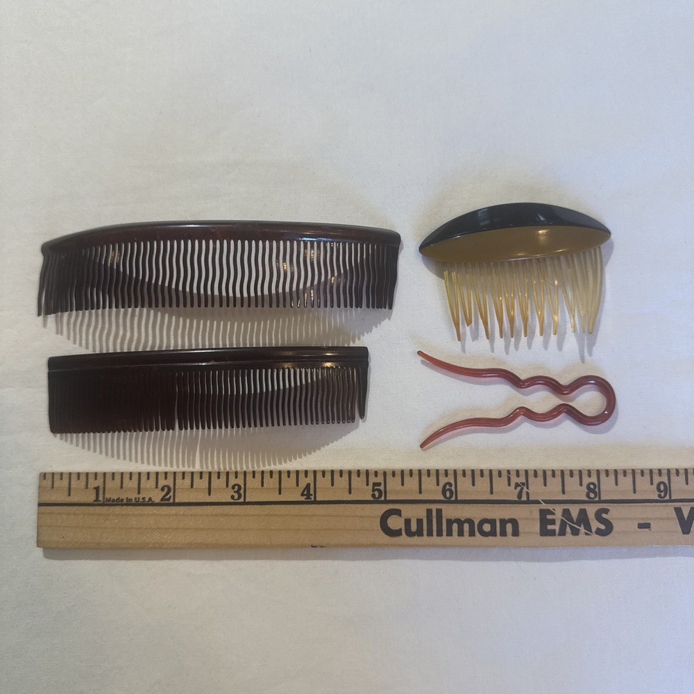 Vintage Hair  Combs Lot of 3 Faux Tortoise Shell  And 2 Tone And Hair Pin USA